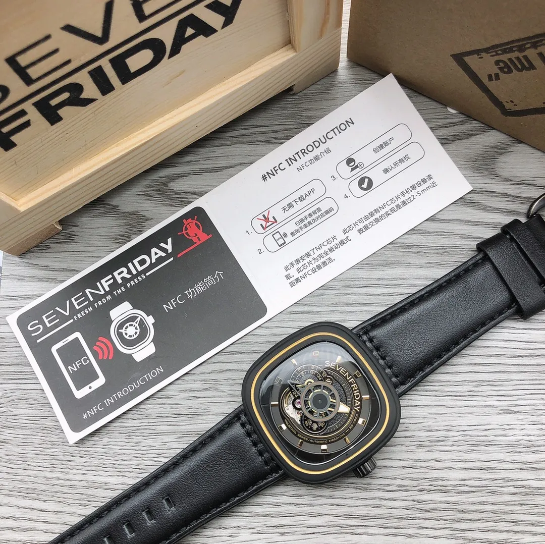 【Authentic Tmall】💰1640! SEVENFIRDAY🎮 Watch model: P4B/02 P4B/02 displays the extremely creative Industrial Revolution series through the iconic square and round case. The stainless steel matte black PVD case is wrapped with a black gold multi-layer interface dial, a black metal PVD dynamic ring and a sandblasted black dial. 🎮These new elements fully interpret the inspiration P4B/02 draws from old-fashioned bank doors. 🎮
